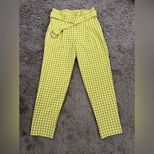 NWOT Ann Taylor Apple Green Women's Gingham/Checkered Belted High Rise Trouser.